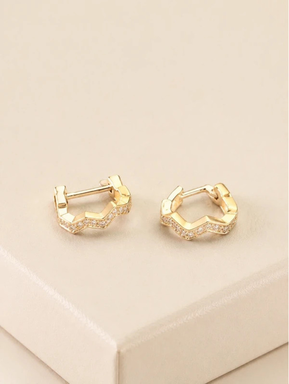 Gold Zigzag Crystal Hinged Hoop Earrings Gift for Her